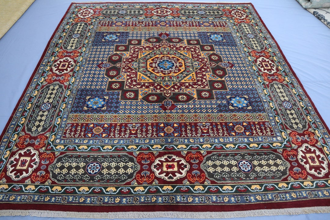 8x8 Square Area Rug Super Fine Afghan Hand Knotted Veg Dyes Soft Wool