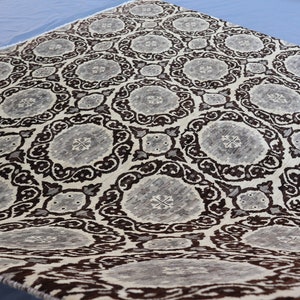 8x8 Square Area Rug, Afghan Hand Knotted Natural Wool and dyes Rug, Oriental Turkmen Contemporary Rug, Dining Table Carpet, Living Room Rug