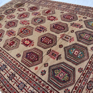 7x10 Baluch Area Rug - Beige Traditional Afghan Hand Knotted Veg dyes Wool Rug - Bedroom Rug, Living Room Rug ,Handmade Turkmen Oriental rug