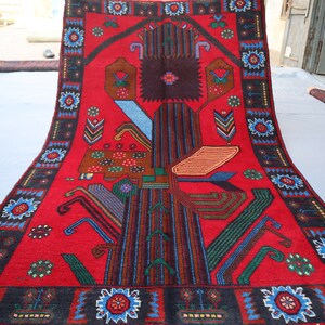 3&#39;8x6&#39;1 ft Afghan Vintage Rug, Baluchi Caucasian design Antique Rug, Handmade Wool Area Rug, Bedroom Rug, Living Room Rug, Oriental Red Rug