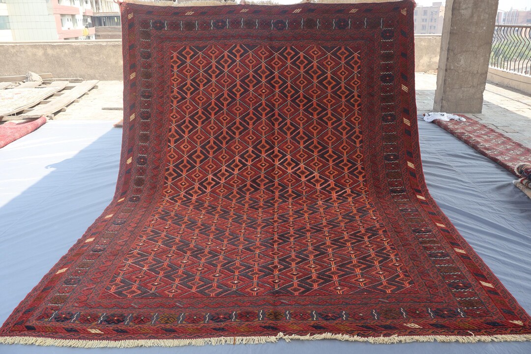 1940s Antique Terracotta Rug 7x9 Large Rug, Afghan Hand Knotted Wool ...