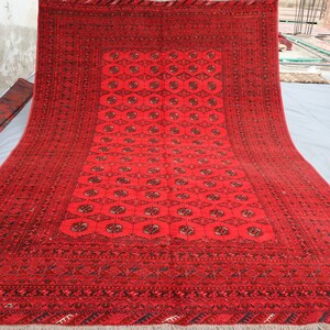 7x10 ft Antique Turkmen Tekke Bokhara Rug, Vintage Rug, Afghan Handmade Wool Area Rug, Oriental Bukhara Rug, Red Tribal Rug, Living Room Rug