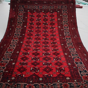 4x6 Red Vintage Tribal Bashiri rug Turkmen Hand Knotted veg dyes Wool Oriental rug, Antique Afghan Area Rug, Bedroom Rug, Living Room Carpet