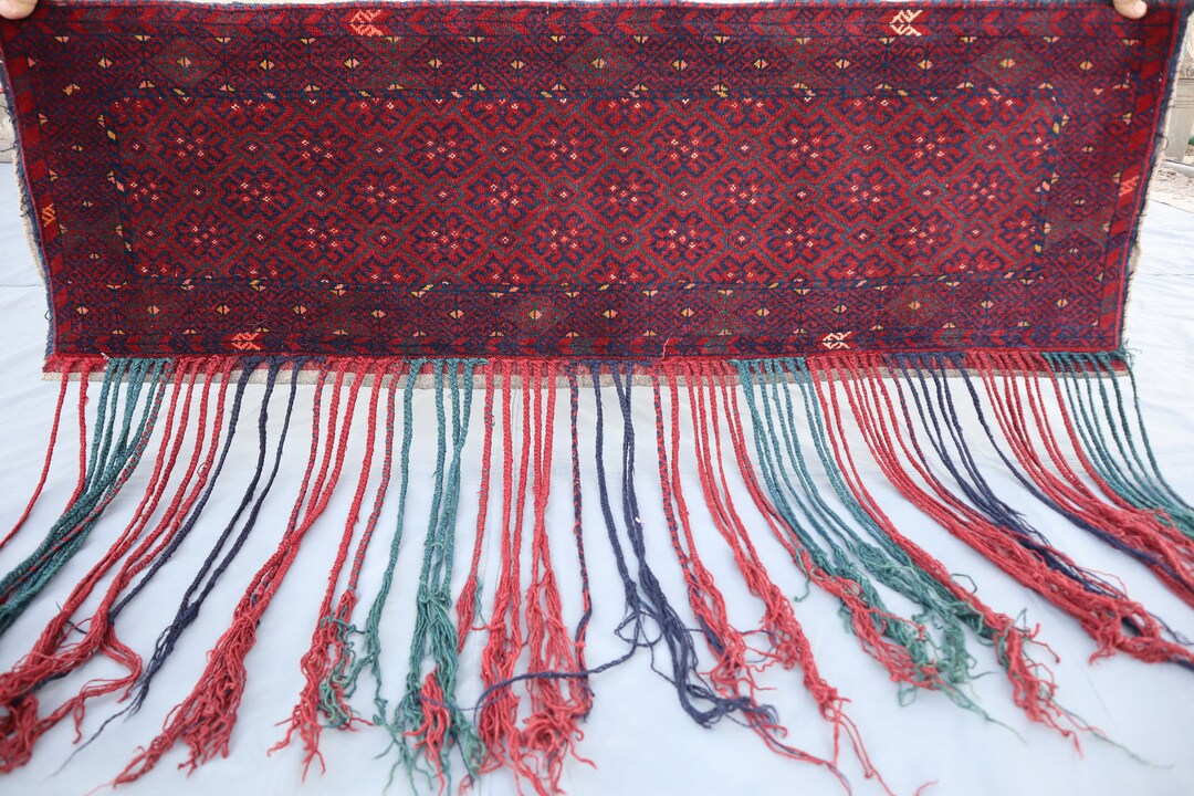 Antique Wall Hanging Rug, 4x3 Ft Vintage Turkmen Rug, Afghan Handmade ...