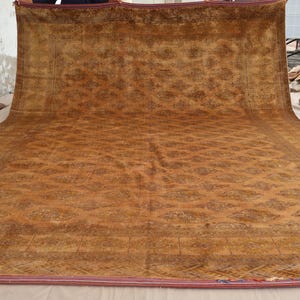 10x13 Terracotta Vintage Rug, Geometric Turkmen Ersari Area Rug, Handmade Wool Rug, 1940s Antique Rug, Afghan Tribal faded Rug, Bedroom Rug