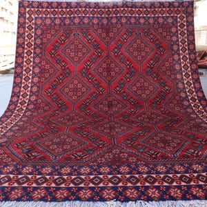 7x10 ft Large Vintage rug, Afghan Handmade Wool Oriental Rug, Red Geometric Rug, Antique Area Rug - Rug for Living Room, One of a kind rug