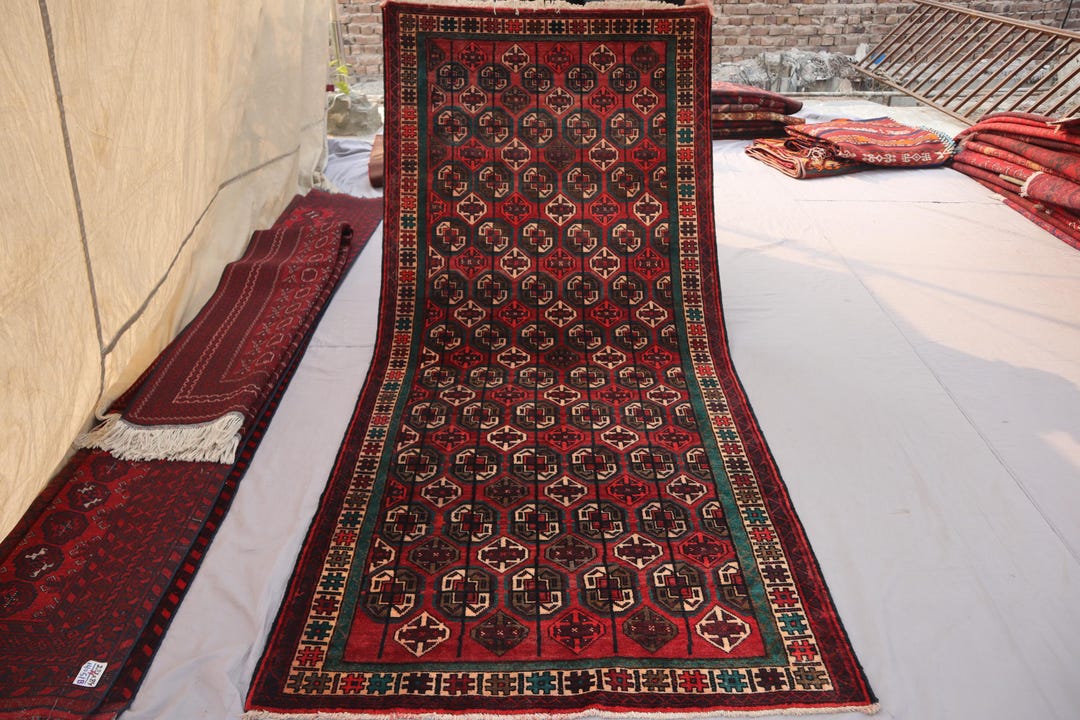 4x9 Large Afghan Vintage Rug, Traditional Area Rug, Soft Pile Handmade ...