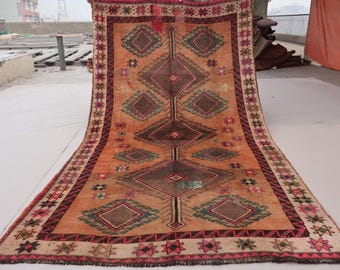 Collectors Piece 5x9 Antique Low pile Rug, Afghan Caucasian Design Handmade Wool Rug, Turkmen Tribal Faded Rug, Oriental Rug, Kitchen Carpet