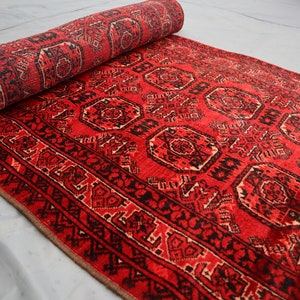 13 ft Runner Rug, Antique Bukhara Runner Rug, Afghan Handmade Wool Rug, Vintage Turkmen Waziri Rug, Tribal Runner Rug, Red Hallway Runner