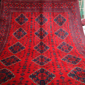 7x10 Red Geometric Bukhara Rug, Fine Afghan Handmade Organic Wool Soft Oriental Area Rug, Turkmen Tribal Rug, Living Room Rug, Bedroom Rug