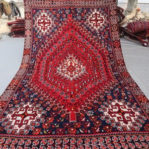 5&#39;1x8&#39;7 ft Fine Antique Caucasian Rug, Afghan Pictorial Hand Knotted veg dyes Wool Geometric Rug, Oriental Vintage Red Rug, Living Room Rug