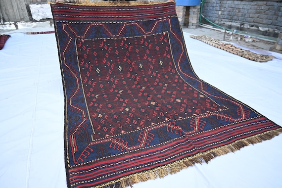Afghan Vintage rug 5x7 ft Turkmen Sumak Kilim Rug, Handmade Wool Rug, Oriental Area Rug, Flatweave Kilim Rug, Geometric design Bedroom rug