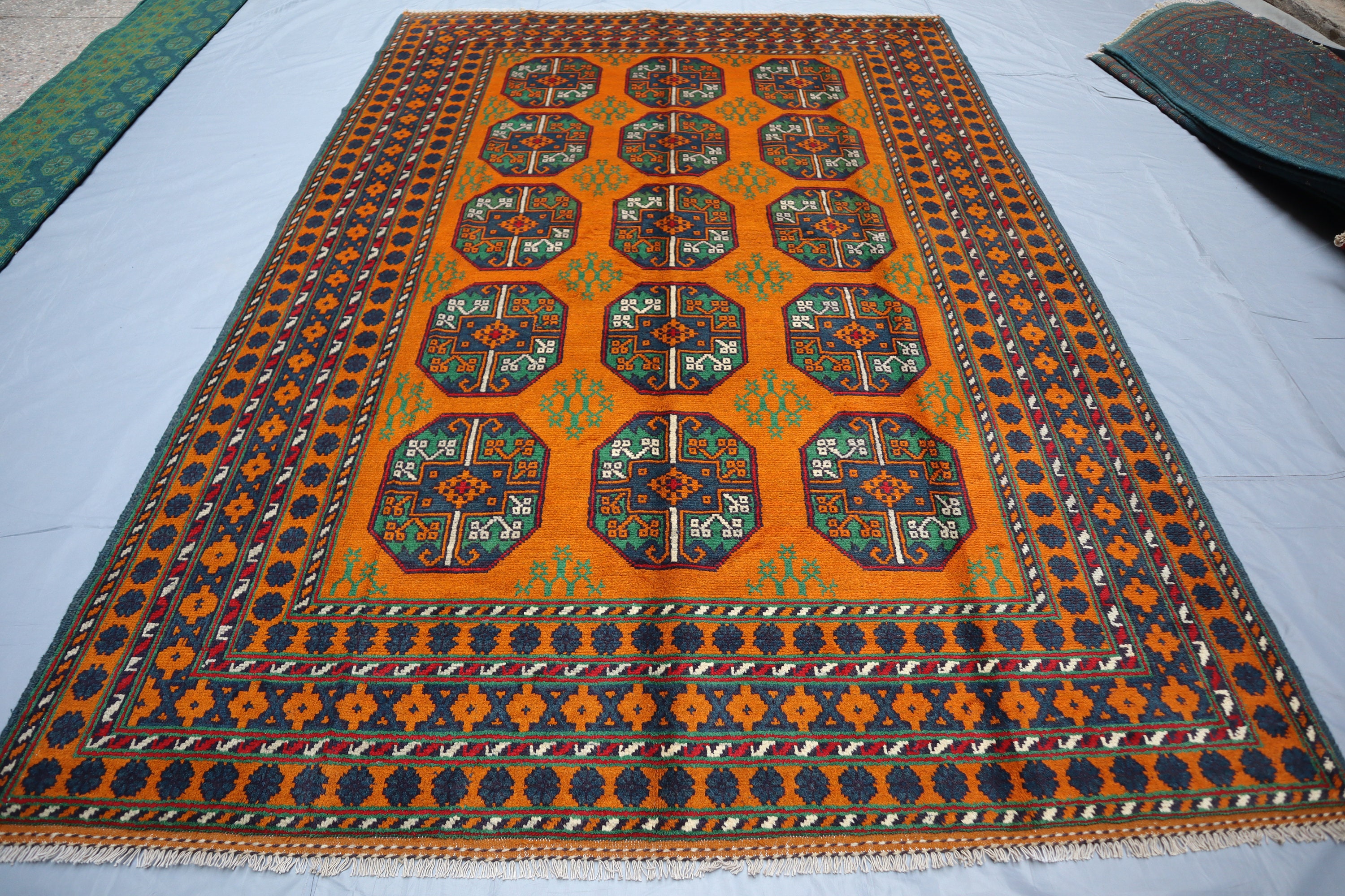 7x10 オレンジ トルクメン エルサリ ラグ - 手編み ベジ染料