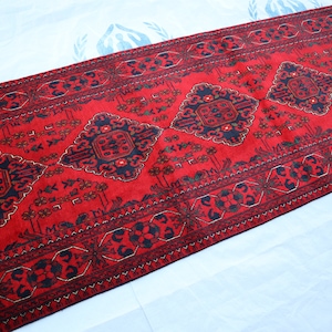 Red 13 Ft Afghan Runner Rug - Fine Quality Handmade 100% Natural Dyes Wool Bokhara Runner - Long Hallway runner - Entryway kitchen runner
