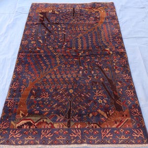 3&#39;8x6&#39;7 ft One of a Kind Pictorial rug, Handmade Soft Pile Wool Rug, Oriental Afghan Vintage Rug, Tree of life floral rug, Kids room Carpet
