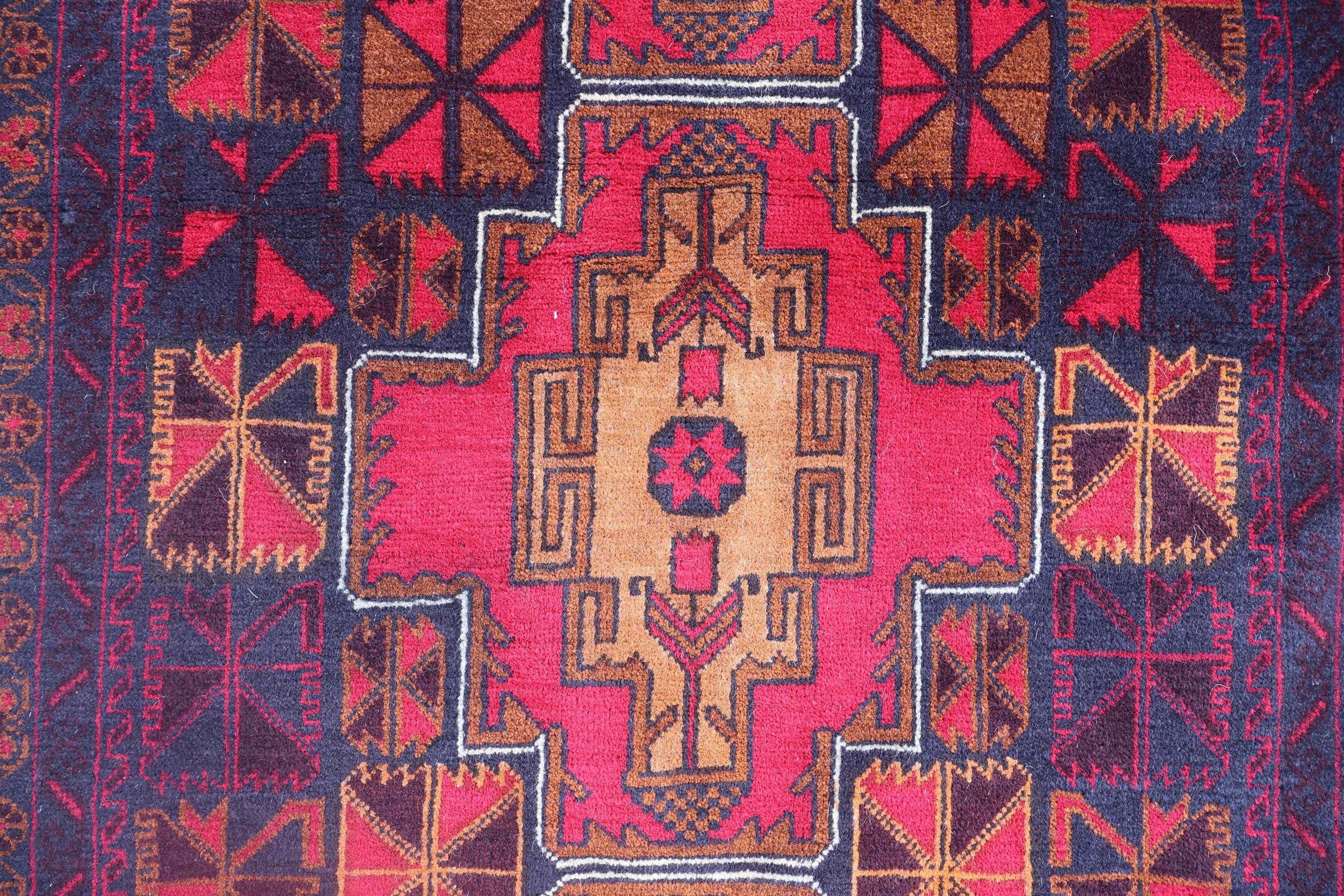 1970s Antique Rug 3'7x7 Ft Orange Afghan Handmade Wool Area Rug