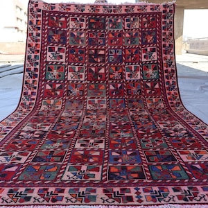 5x9 Red Vintage Rug, Geometric Area Rug, Caucasian Hand Knotted veg dyes Wool Rug, Antique Afghan Tribal Rug, Oriental Rug, Living Room Rug