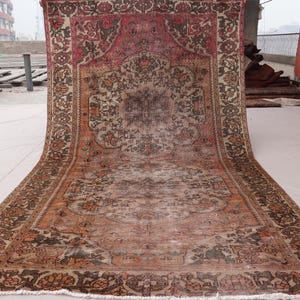 5x9&#39;6 Terracotta Afghan Handmade Vintage Rug, Turkmen Tribal Caucasian Rug, Now pile Wool Rug, Oriental Rug, One of a kind Rug, Kitchen Rug