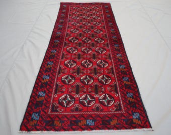 Alfombra de pasillo afgana Bukhara vintage roja de 2'7 x 6'5 pies - Alfombra de pasillo de lana suave hecha a mano Alfombra turcomana oriental - Alfombra de pasillo de 7 pies - Alfombra de pasillo de cocina