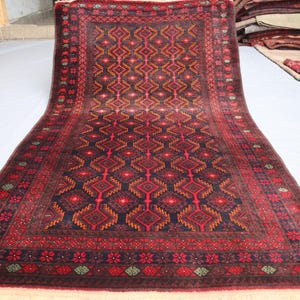 4x6&#39;6 Vintage Turkmen Baluchi Rug, Fine Quality Handmade Wool Area Rug, Oriental Afghan Faded Rug, Antique Geometric Rug, Rug for Bedroom