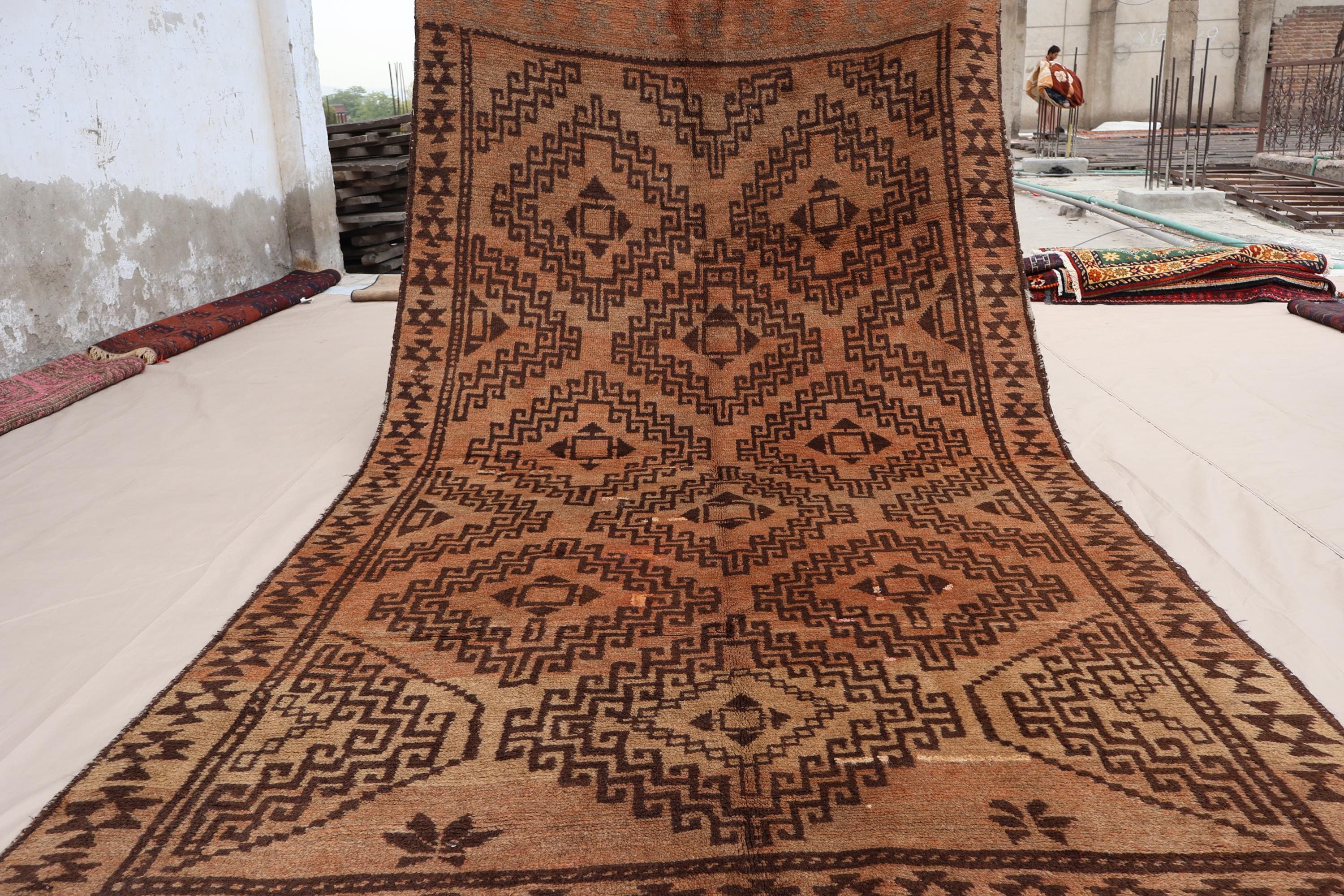 Terracotta Vintage Rug 5x9'6 Turkmen Geometric Design 1940s