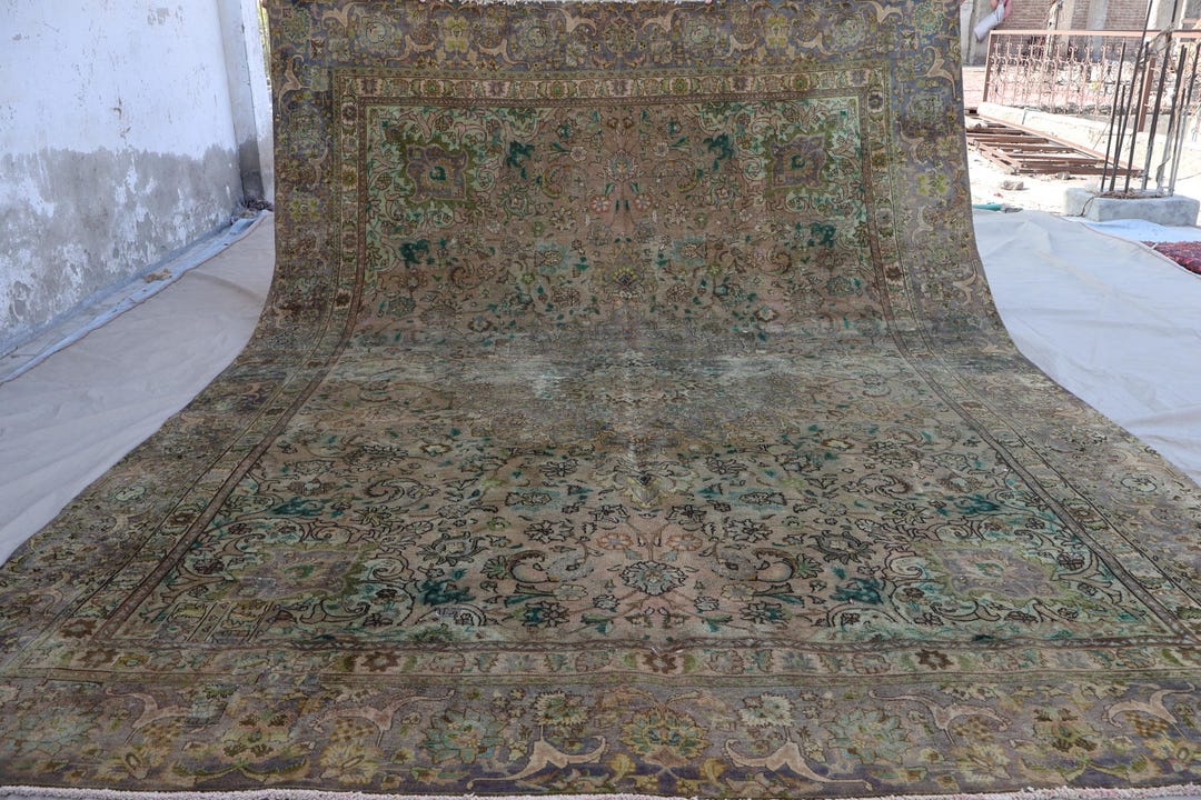 1920s Antique Faded Rug 8'6x11'9 Turkish Heriz Distressed Vintage Rug ...
