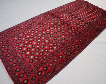 Alfombra de pasillo de 3 x 6'5 pies, antigua alfombra de pasillo de lana baluchi hecha a mano de estilo tribal turcomano, alfombra oriental afgana de color rojo descolorido vintage, alfombra de pasillo