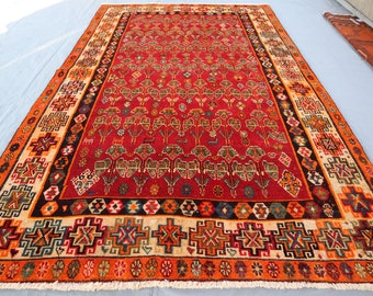 Collectors piece Antique Rug 5x8 Large Orange Red Afghan Hand Knotted Wool Tribal Area Rug, Vintage Baluchi Caucasian Rug, Living Room Rug