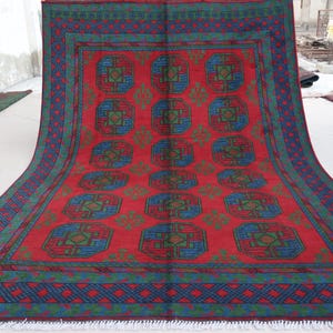 7x10 Red Afghan Rug Turkmen Tribal Ersari Rug, Hand Knotted veg dyes Wool Oriental Rug, Traditional Area Rug, Bedroom Rug, Living Room Rug