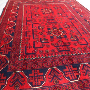 Afghan Bukhara Rug, 4.10 x 3.4 Ft, Afghan Handmade Wool Rug, Khamyab Turkmen Oriental Rug, Living Room Rug, Bedroom Rug, 5x3 Afghan Area Rug