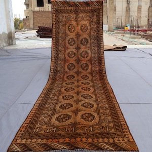 2&#39;5x9 ft Runner Rug, Terracotta Vintage Faded Rug, Handmade Wool Rug, Afghan Antique Oriental Rug, Turkmen Tribal Runner rug, Hallway Runner