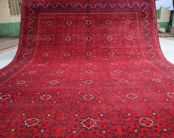 Large Area Rug, 13.3x10 Ft, Afghan Hand-knotted Soft Wool rug, Turkoman Bukhara Rug, Oriental Khamyab rug, Living room rug, 13x10 Afghan Rug