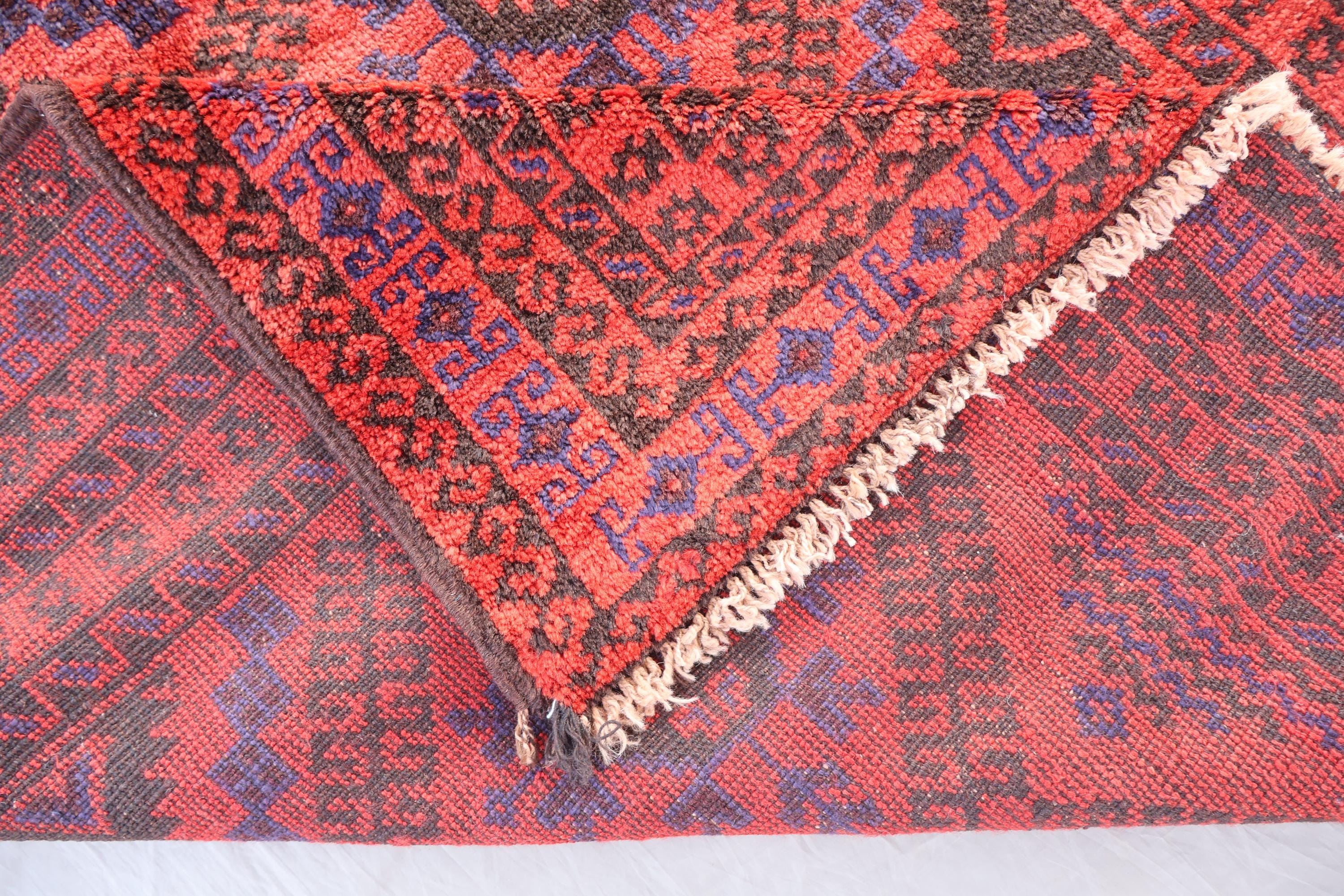 4x12インチのヴィンテージラグ、アフガニスタンの風合いのある低パイル