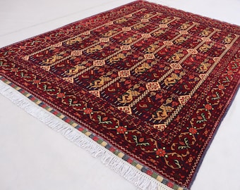 5x7 ダークレッド ブハラ ラグ、アフガニスタン ハンドノット ベジダイ