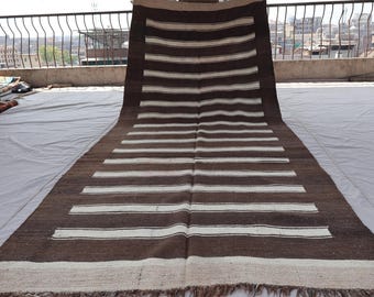4'5x11'7 ft Afghan Kilim Wide Runner Rug, Vintage Striped Rug, Turkmen Flatweave Boho Rug, Oriental Kilim Rug, Hallway runner Kitchen Runner