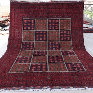 5&#39;7x8&#39;0 ft Antique Turkmen Bukhara Rug, Afghan Hand Knotted Wool Area Rug, Large Vintage Tribal Rug - Red Oriental Bukhara Rug - Bedroom Rug