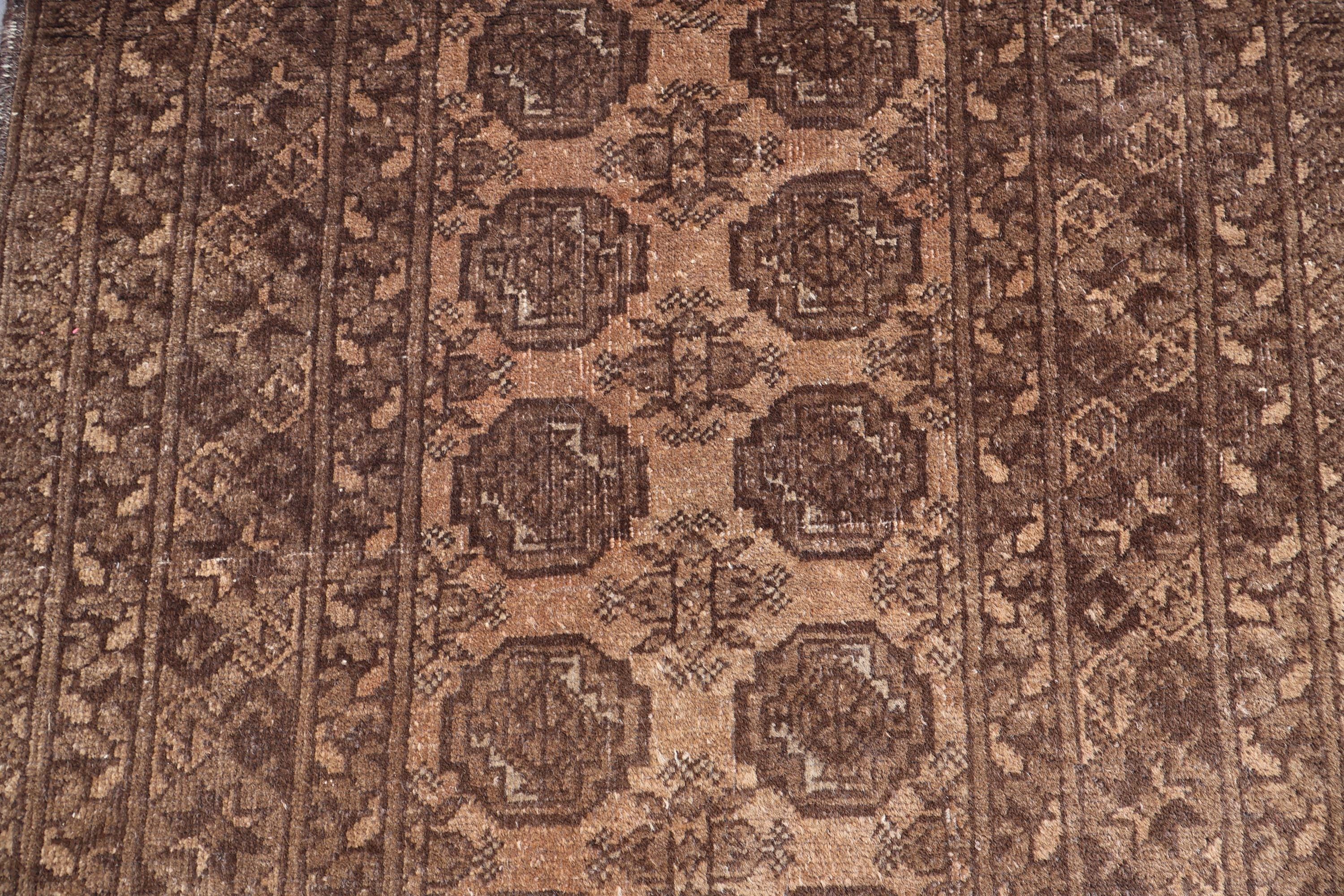 1920年代アンティークラグ 2'5 x 9フィート テラコッタ色褪せラグ