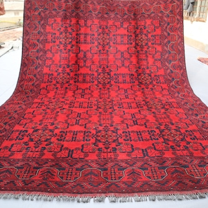 6x8 Afghan Vintage Rug, Tribal Handmade Wool Khal Mohammadi Rug, Red Antique Turkmen Oriental Rug, 150x200 cm Bedroom Rug, Living Room Rug