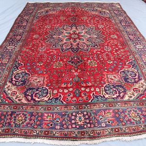 6&#39;7x9&#39;5 ft Large Turkish Vintage Rug Floral Heriz design Medallion Rug, Oriental 1960s Afghan Antique Rug, Rug for Bedroom, Living Room Rug