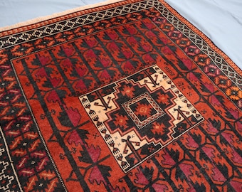 アンティーク トルクメン ラグ、3.6 x 6.9 フィートの上質な手編み