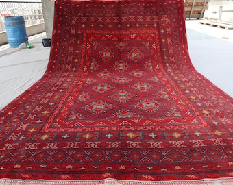 Collectors Piece 6x9'8 ft Geometric Vintage Turkmen Bukhara Rug, Handmade Wool Antique Rug, Afghan Tribal Rug, Oriental Red Rug, Bedroom Rug
