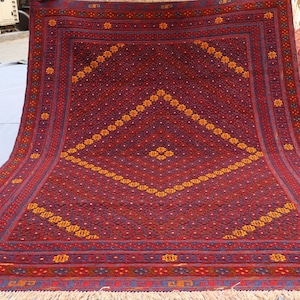 5x6 ft Afghan Antique Geometric Mashwani Baluchi Rug, Turkman Handmade Soft Wool Rug, Red Tribal Area Rug, Vintage Oriental Rug, Bedroom Rug