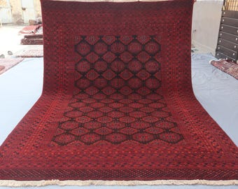 8x11 Large Turkmen Authentic Antique Sarouki Bukhara Rug 7'4x10'6 ft Afghan Handmade Wool Rug, Oriental Rug, Vintage Tribal Rug, living room