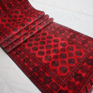 13 ft Long Runner Rug - Antique Turkmen Tribal Bukhara Rug - Afghan Hand Knotted Wool Runner Rug - Oriental Vintage Rug - Hallway Runner Rug