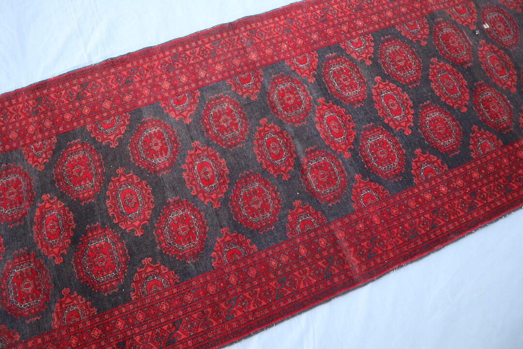 ヴィンテージ 9 フィート ランナー ラグ、アフガニスタン ハンドメイド