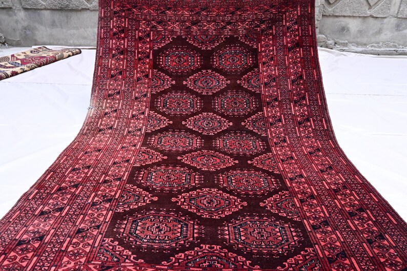 4'3x6'5 ft Turkmen Sarouki Tribal Fine Rug - Vintage Afghan Handmade Soft 100% Wool Area Rug - Burgundy Red Oriental Rug - Living Room Rug