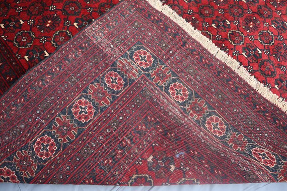 7x9 ハンドメイドアンティークラグ、アフガニスタンヴィンテージラグ