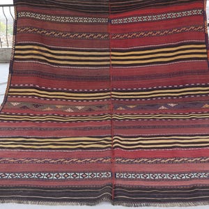 1940s Antique Kilim Rug 6&#39;4x7&#39;9 ft Striped design Vintage Kilim Rug, Handmade Wool Distressed Rug, Afghan Soumak Oriental Rug, Bedroom Rug