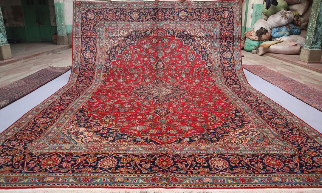 1960s Antique Rug 10x13 Red Area Rug, Caucasian Hand Knotted Rug, Wool ...