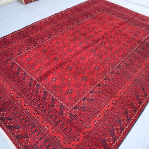 7x10 Vintage Bashiri Rug - Red Afghan Hand Knotted veg dyes Wool Large Area Rug - Traditional Turkoman Tribal Rug - Antique Oriental Red Rug